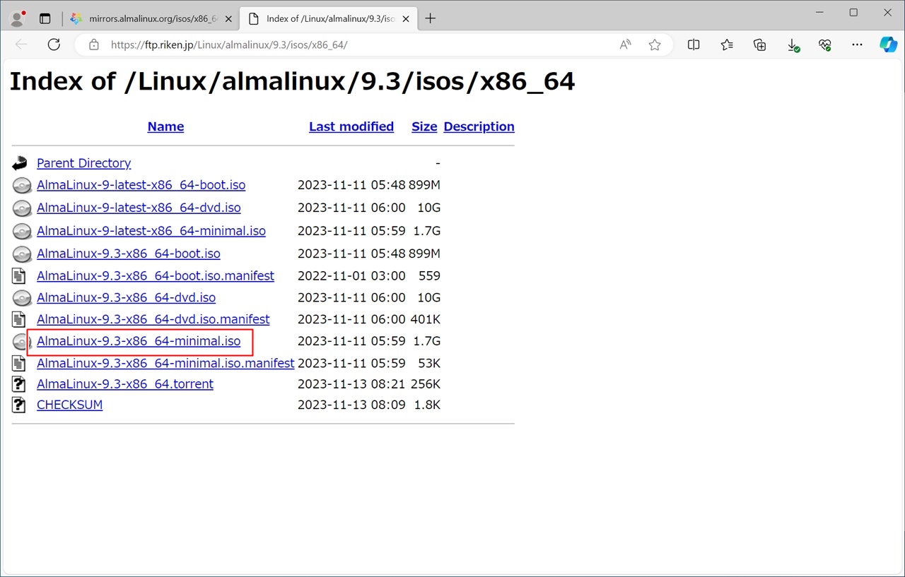 ミラーサイトからダウンロードする場合