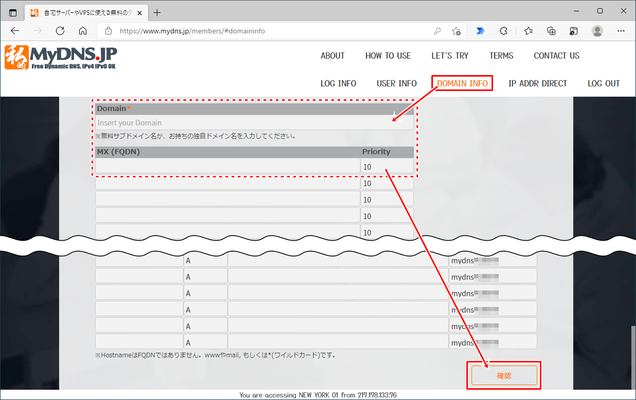 希望のドメインを入力