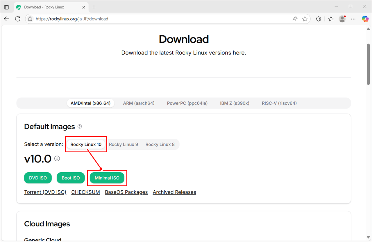 ダウンロードファイルの選択
