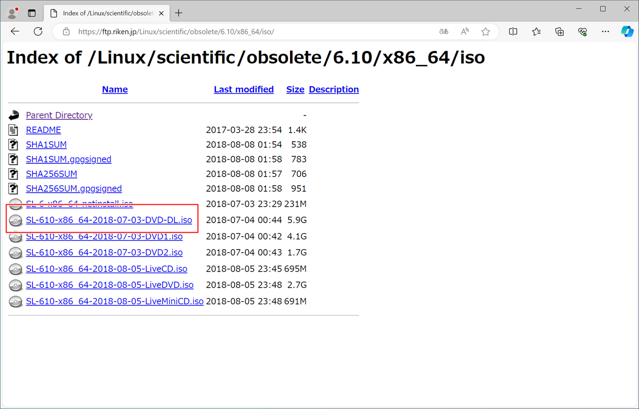 ダウンロードファイルの選択